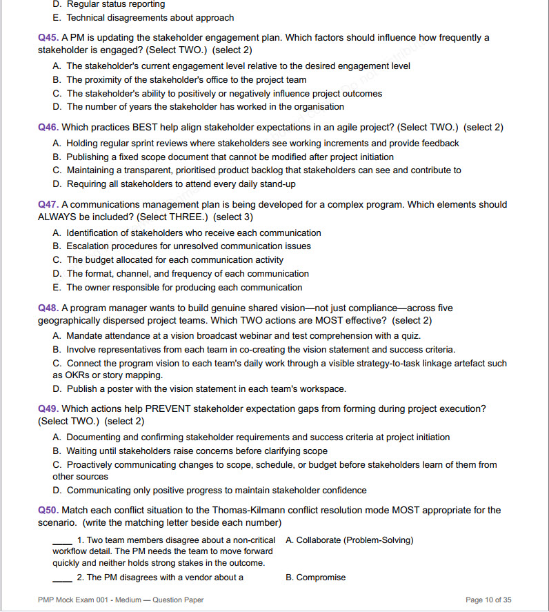 PMP mock exam question format